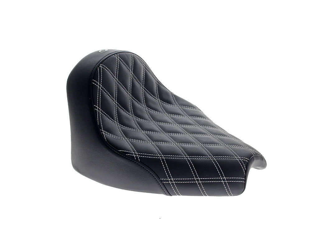 Renegade LS Solo Seat with White Double Diamond Lattice Stitch. Fits Indian Cruiser 2022up - Saddlemen Seats