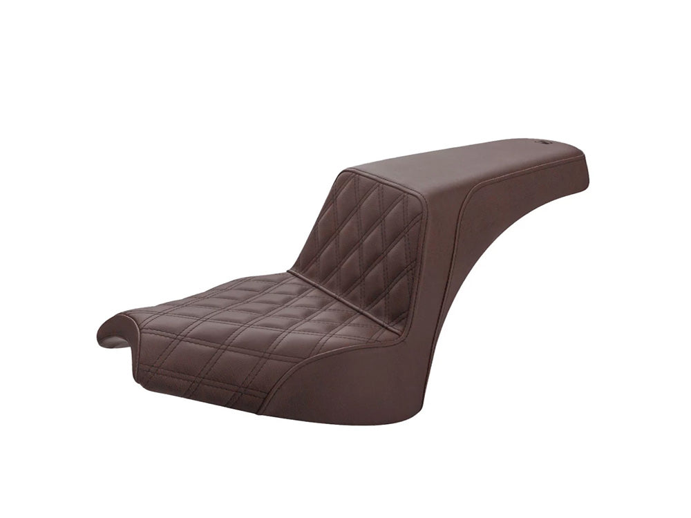 Brown Step-Up LS Dual Seat with Black Double Diamond Lattice Stitch. Fits Indian Cruiser 2022up - Saddlemen Seats
