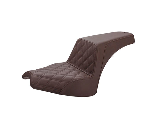 Brown Step-Up LS Dual Seat with Black Double Diamond Lattice Stitch. Fits Indian Cruiser 2022up - Saddlemen Seats