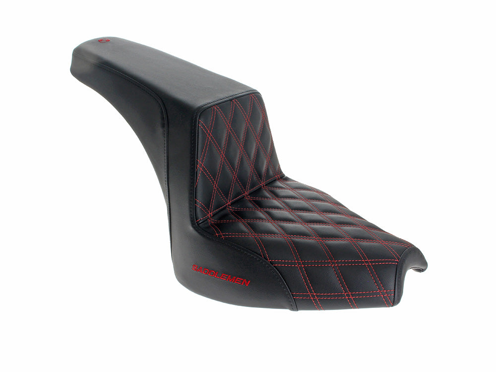 Step-Up LS Dual Seat with Red Double Diamond Lattice Stitch. Fits Indian Cruiser 2022up - Saddlemen Seats