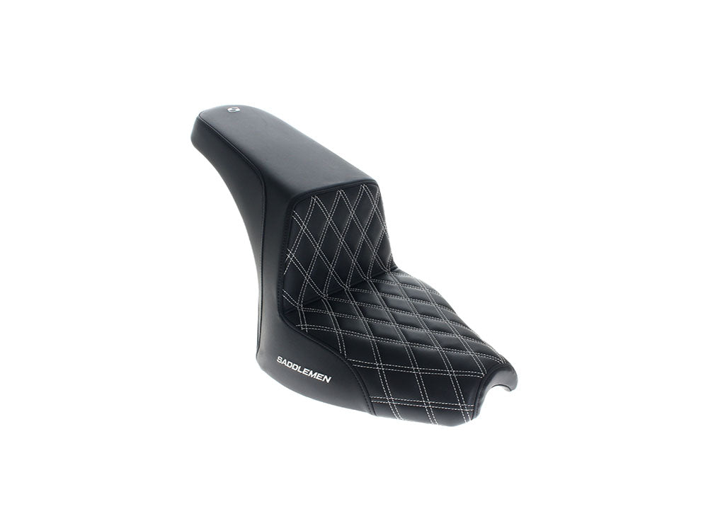 Step-Up LS Dual Seat with White Double Diamond Lattice Stitch. Fits Indian Cruiser 2022up - Saddlemen Seats