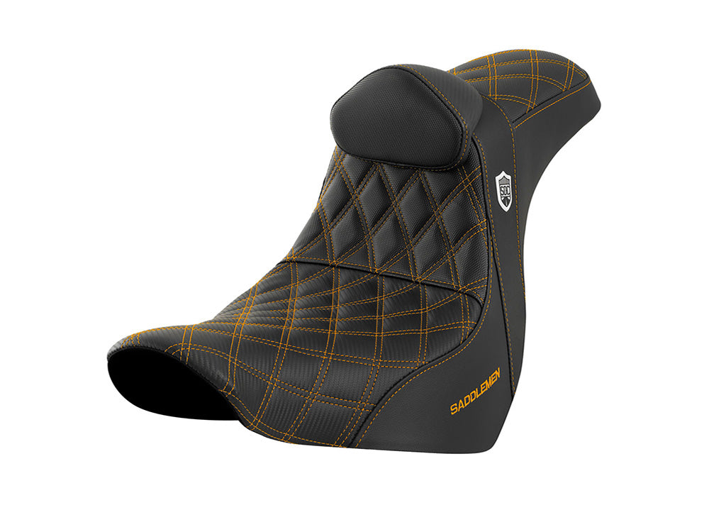 Pro Series San Diego Customs Performance Gripper Dual Seat with Backrest & Gold Stitch. Fits Dyna 2006-2017 - Saddlemen Seats