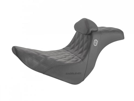 Pro Series San Diego Customs Performance Gripper Dual Seat with Backrest & Black Stitch. Fits Sport Glide & Low Rider 2018up, Low Rider S 2020up & Low Rider ST 2022up - Saddlemen Seats