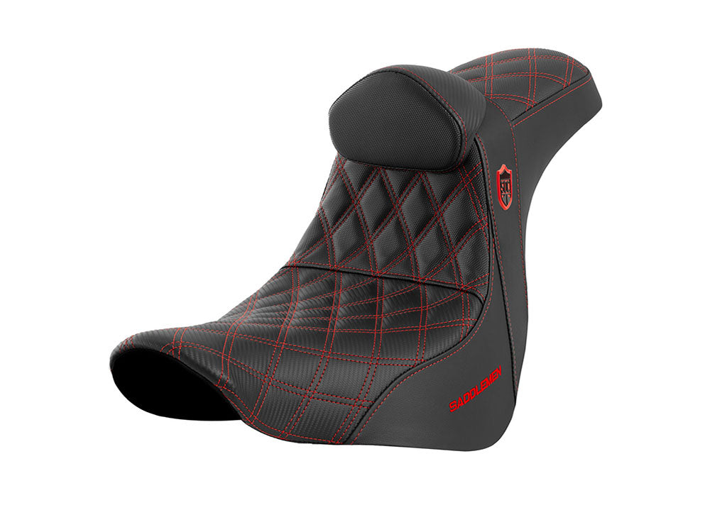Pro Series San Diego Customs Performance Gripper Dual Seat with Backrest & Red Stitch. Fits Sport Glide & Low Rider 2018up, Low Rider S 2020up & Low Rider ST 2022up - Saddlemen Seats