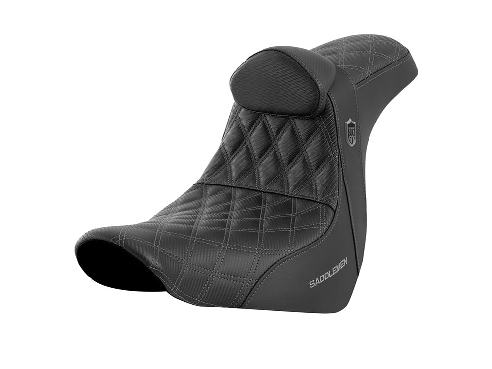 Pro Series San Diego Customs Performance Gripper Dual Seat with Backrest & Dark Grey Stitch. Fits Sport Glide & Low Rider 2018up, Low Rider S 2020up & Low Rider ST 2022up - Saddlemen Seats