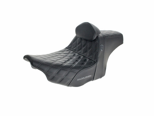 Step-Up San Diego Customs Pro Series Gripper Dual Seat With Backrest & Grey Stitch. Fits CVO Touring 2023up, Street Glide & Road Glide 2024up, Touring 2025up - Saddlemen Seats