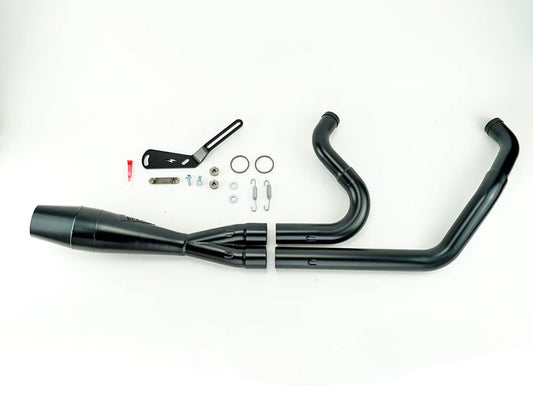 Shorty 2-into-1 Exhaust with Welded End Cap - Black. Fits Softail 2018up with 240 Rear Tyre. - Sawicki Speed