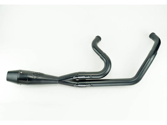 Shorty 2-into-1 Exhaust with Billet End Cap - Black. Fits Softail 2018up with 240 Rear Tyre. - Sawicki Speed