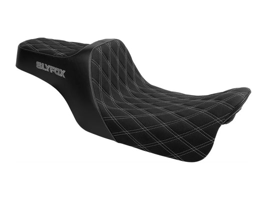 Highnoon Dual Seat with Grey Double Diamond Stitch. Fits Most Touring 2008-2024 - Slyfox