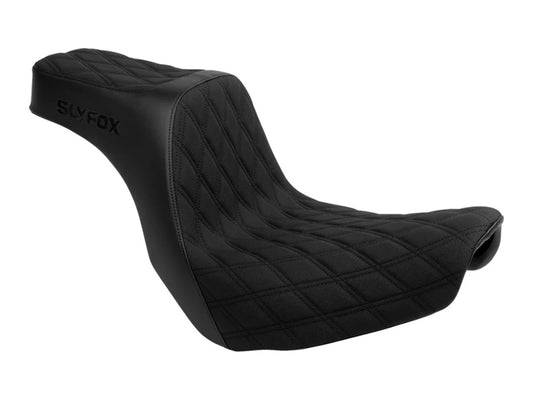 Highnoon Dual Seat with Black Double Diamond Stitch. Fits Sport Glide & Low Rider 2018up, Low Rider S 2020up & Low Rider ST 2022up - Slyfox