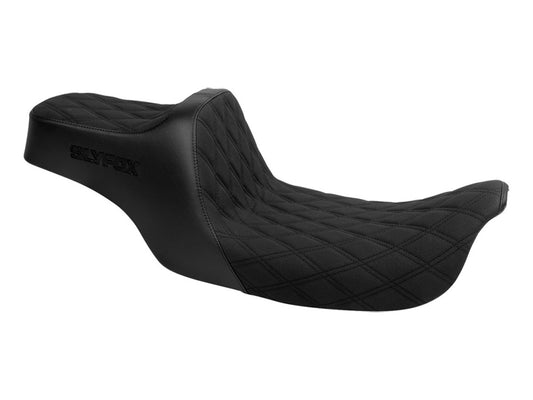 Highnoon Dual Seat with Black Double Diamond Stitch. Fits Dyna 1996-2003 - Slyfox