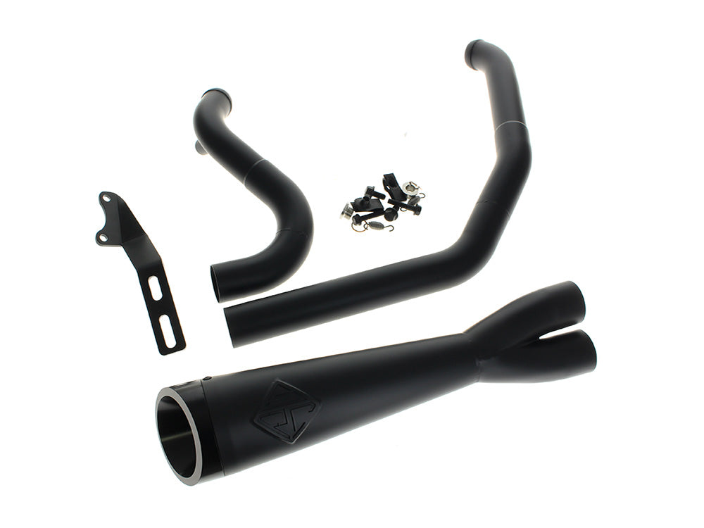 2-into-1 Cutback Exhaust - Black with Black End Cap. Fits Softail 2018up Non-240 Rear Tyre Models. - SP Concepts Exhaust