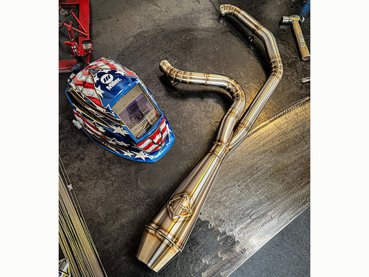 2-into-1 4.5in. Works Edition Big Bore Exhaust - Stainless Steel. Fits Softail 2018up Non-240 Rear Tyre Models. - SP Concepts Exhaust