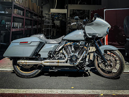 2-into-1 Elsinore Mid Length Exhaust - Stainless Steel. Fits Touring 2017up - SP Concepts Exhaust