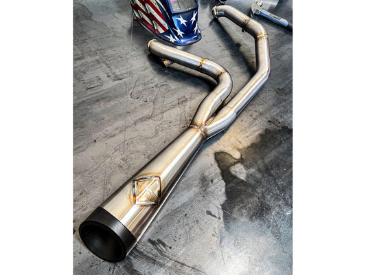 2-into-1 Cutback Exhaust - Stainless Steel with Black End Cap. Fits Dyna 2006-2017 - SP Concepts Exhaust