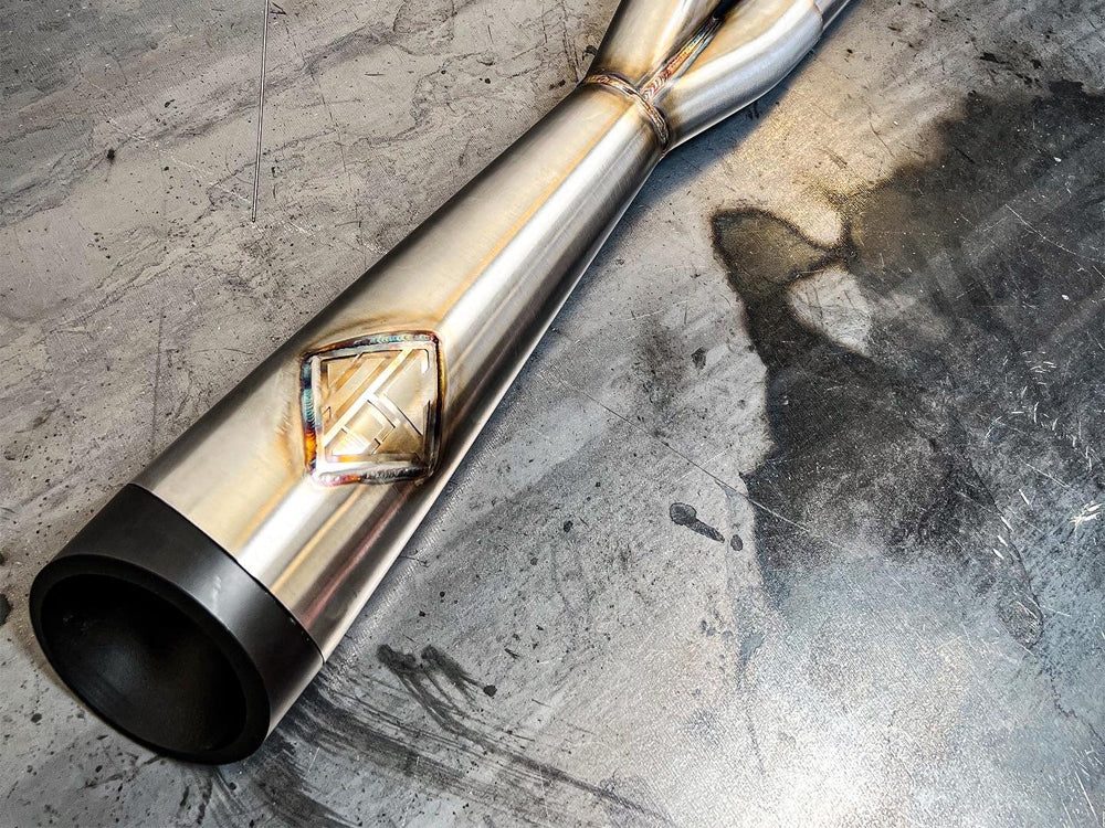 2-into-1 Cutback Exhaust - Stainless Steel with Black End Cap. Fits Dyna 1999-2005 - SP Concepts Exhaust