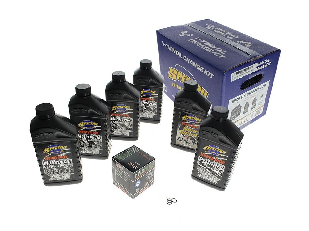 Oil Change Service Kit with Premium Heavy Duty Engine Oil. Fits Evolution Big Twin 1984-1999 - Spectro Oils