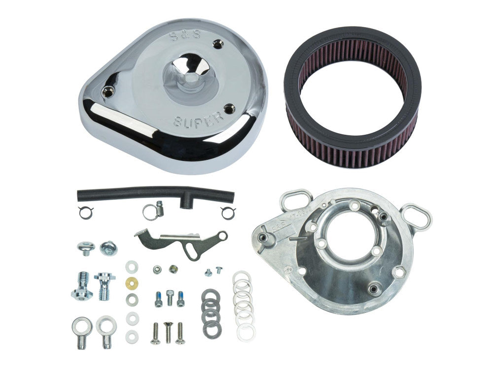Teardrop Air Cleaner Kit - Chrome. Fits Big Twin 1992-1999 & Sportster 1991-2003 Models with S&S Super E or G Carburettor. - S&S