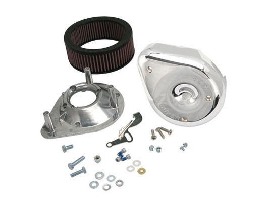Notched Teardrop Air Cleaner Kit - Chrome. Fits Big Twin 1966-1984 with Super E or G Carburettor. - S&S