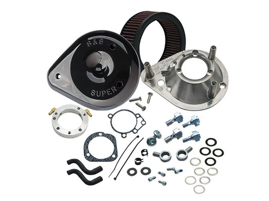 Teardrop Air Cleaner Kit - Black. Fits Big Twins 1989-2017 with CV Carb or Cable Operated Delphi EFI. - S&S