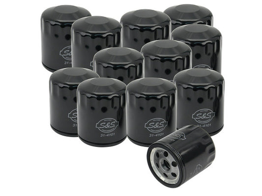 Oil Filters - Black. Fits Softail 1984-1999, Sportster 1984-2021, FXR 1983-1994, Touring 1980-1998 & Buell 1995-2002. Box of 12. - S&S