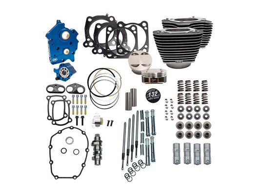 Power Pack - 132ci Big Bore Kit with Chain Drive 550 Camshaft, Highlighted Fins & Chrome Pushrod Tubes. Fits Milwaukee-Eight 2017up with 114ci or 117ci Oil Cooled Engine - S&S
