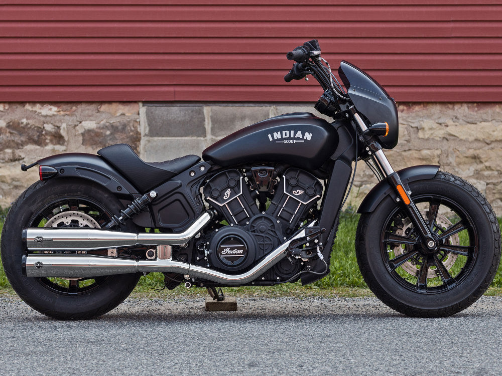 4in. Grand National Slip-On Mufflers - Chrome with Black End Caps. Fits Indian Scout 2015-2024 - S&S
