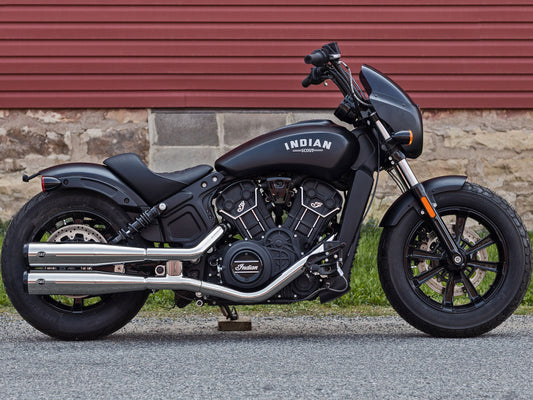 4in. Grand National Slip-On Mufflers - Chrome with Black End Caps. Fits Indian Scout 2015-2024 - S&S