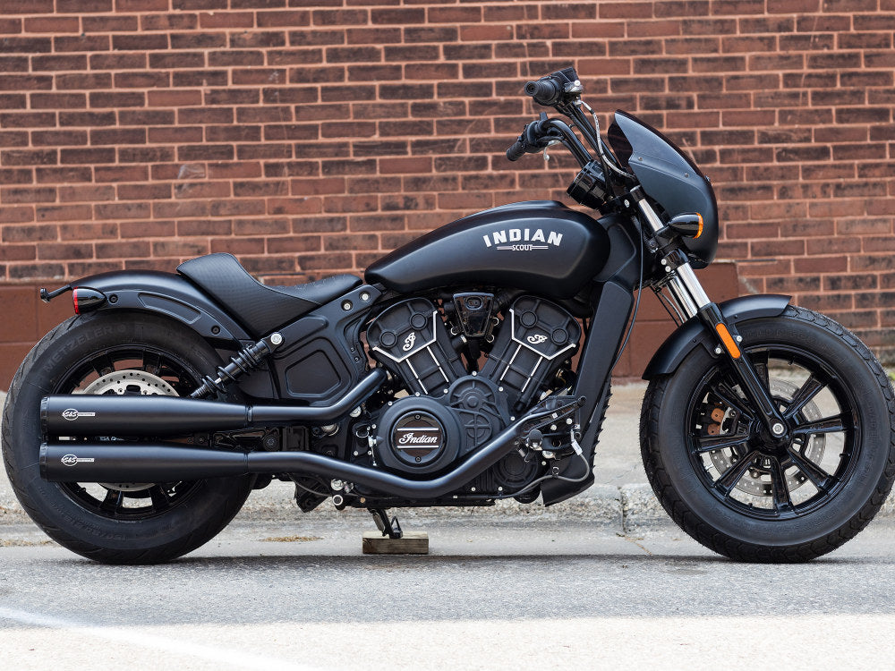4in. Grand National Slip-On Mufflers - Black with Black End Caps. Fits Indian Scout 2015-2024 - S&S