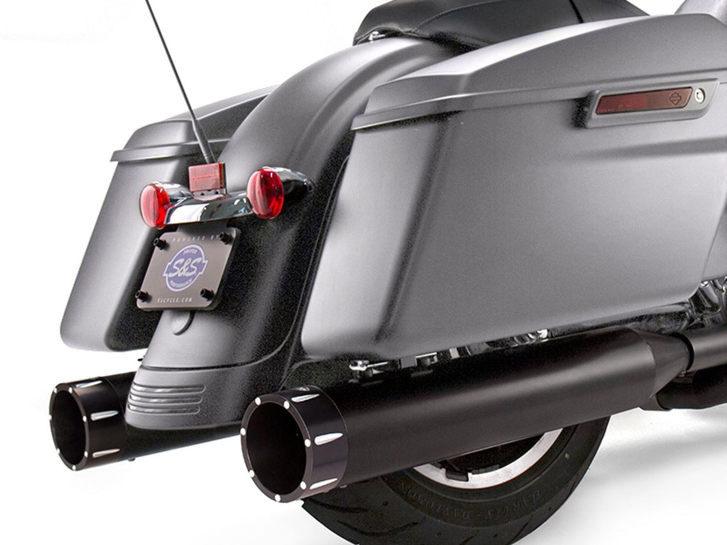 4-1/2in. Mk45 Slip-On Mufflers - Black with Black Tracer End Caps. Fits Touring 2017up. - S&S