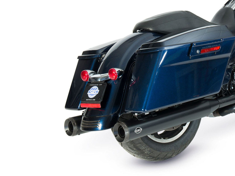 4in. Grand National Slip-On Mufflers - Black with Black End Caps. Fits Touring 1995-2016 & Trike 2017-2020. - S&S