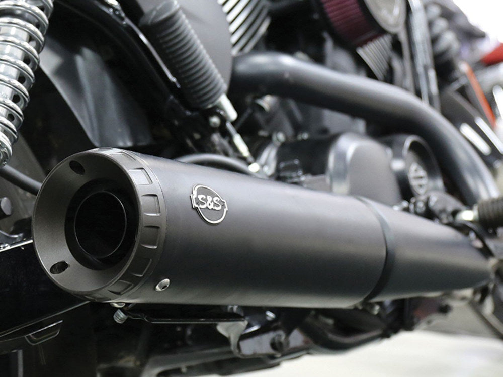 4in. Grand National Slip-On Muffler - Black with Black End Cap. Fits Street 2015-2020. - S&S
