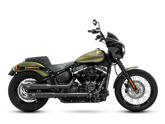 3-1/2in. Slash Cut Slip-On Mufflers - Black. Fits Softail Slim, Street Bob, Standard & Low Rider Models 2018-2024 & Breakout & Fat Boy 2018up - S&S