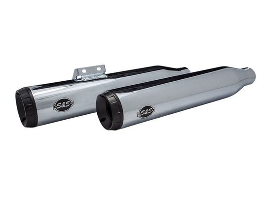 3-1/2in. Grand National Slip-On Mufflers - Chrome with Black End Caps. Fits Softail Slim, Street Bob, Standard & Low Rider Models 2018-2024 & Breakout & Fat Boy 2018up - S&S