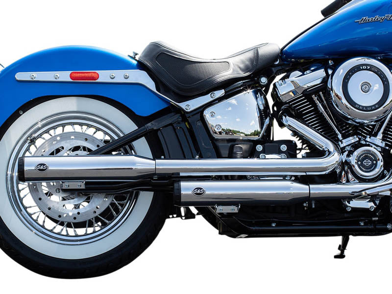 3-1/2in. Grand National Slip-On Mufflers - Chrome with Black End Caps. Fits Heritage Classic 2018-2024 & Deluxe 2018-2020 - S&S