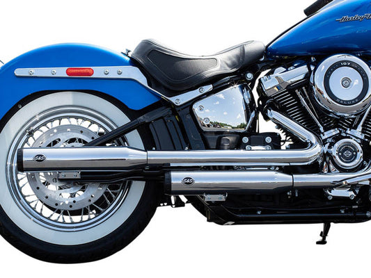 3-1/2in. Grand National Slip-On Mufflers - Chrome with Black End Caps. Fits Heritage Classic 2018-2024 & Deluxe 2018-2020 - S&S