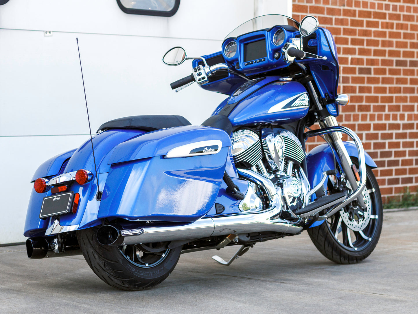 Broadhead 4in. Slip-On Mufflers - Chrome with Black End Caps. Fits Indian Big Twin 2014up with Hard Saddle Bags. - S&S