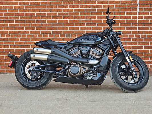 4in. Grand National Slip-On Mufflers - Stainless Steel with Black End Cap. Fits Sportster S 2021up - S&S
