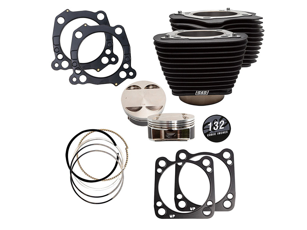 132ci Big Bore Kit with Non-Highlighted Fins - Black. Fits Milwaukee-Eight 2017up 114ci or 117ci Engine. - S&S