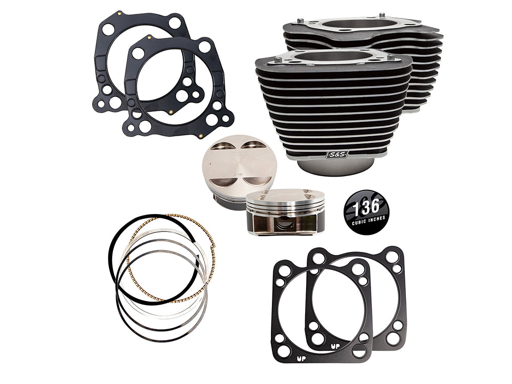 136ci Stroker Big Bore Kit with Highlighted Fins - Black. Fits Milwaukee-Eight 2017up with S&S 4-5/8in. Stroker Flywheel. - S&S