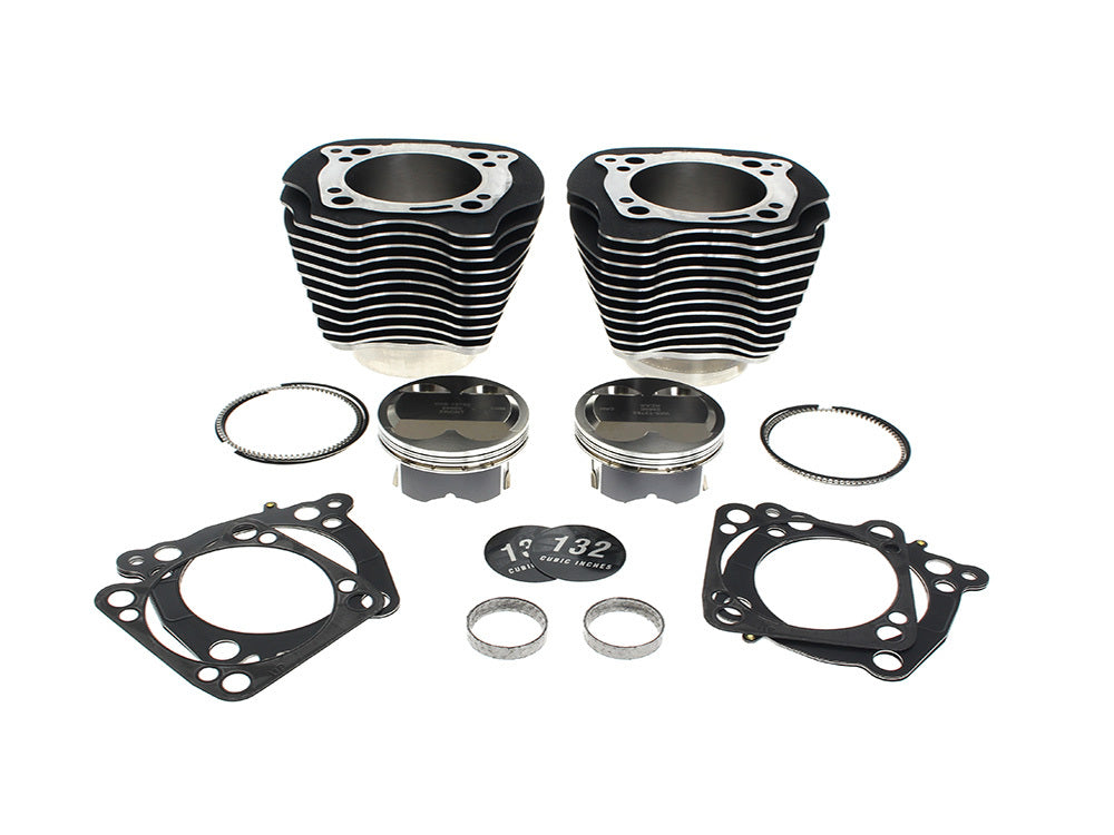 132ci Big Bore Kit with Highlighted Fins & High Compression - Black. Fits Milwaukee-Eight 2017up 114ci or 117ci Engine - S&S