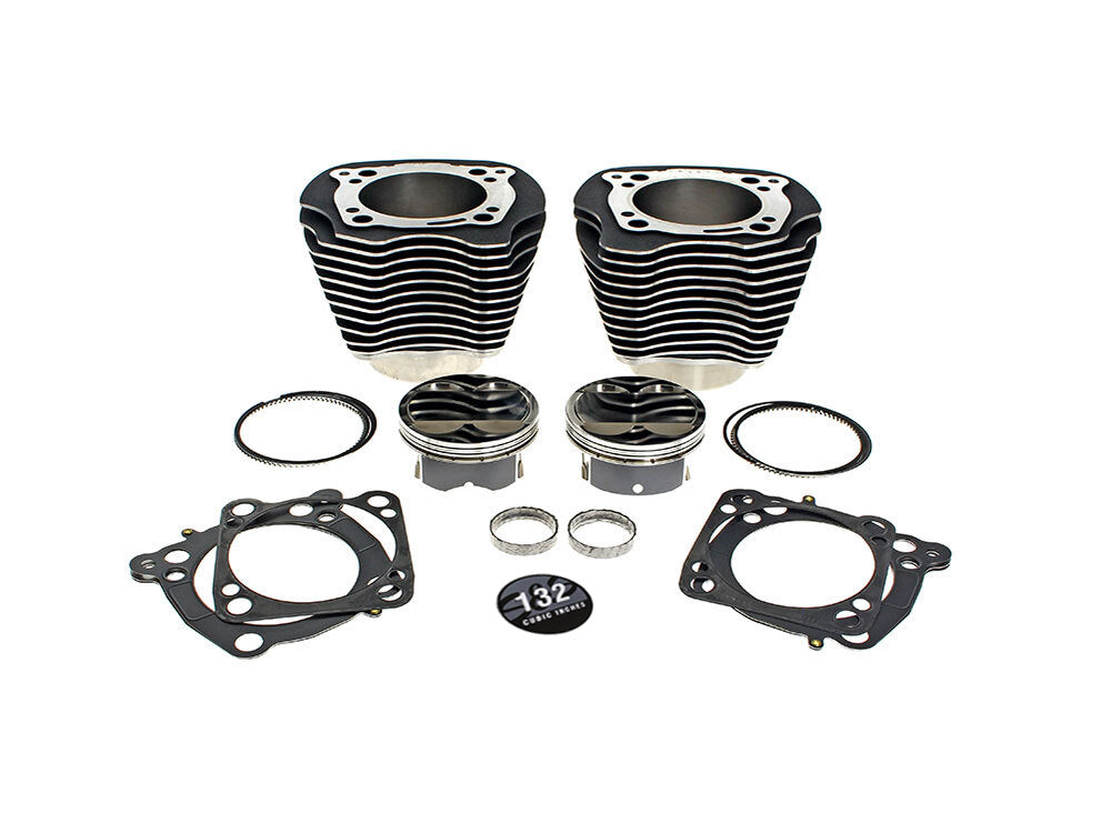 132ci Big Bore Kit with Highlighted Fins & Mid Level Compression - Black. Fits Milwaukee-Eight 2017up 114ci or 117ci Engine - S&S