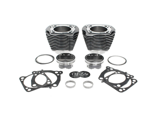 132ci Big Bore Kit with Highlighted Fins & Mid Level Compression - Black Granite. Fits CVO Milwaukee-Eight 2017up with 117ci Engine - S&S