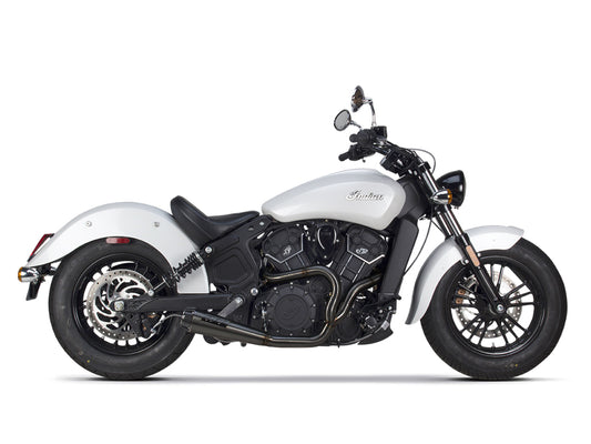 Comp-S 2-into-1 Exhaust - Black with Carbon Fiber End Cap. Fits Indian Scout 2015-2024 & also fits Victory Octane. - Two Brothers Racing Exhaust