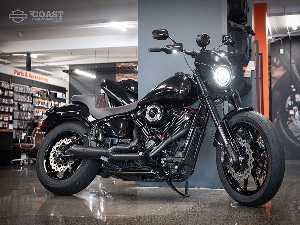 Comp-S 2-into-1 Exhaust - Black with Carbon Fiber End Cap. Fits Softail 2018up with Non-240 Rear Tyre - Two Brothers Racing Exhaust