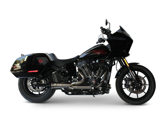 Shorty Turnout 2-into-1 Exhaust - Stainless Steel with Black End Cap. Fits Softail 2018up with Non-240 Rear Tyre - Two Brothers Racing Exhaust