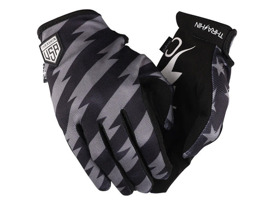 Black & Grey, Stars & Bolts Stealth Gloves - Size Large - Thrashin Supply