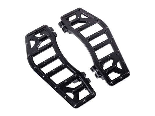 Aggressor Rider Floorboards - Black. Fits Touring 1980up, FL Softail 1986-2017 & Dyna Switchback 2012-2016 - Thrashin Supply