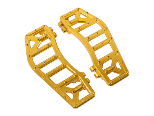 Aggressor Rider Floorboards - Gold. Fits Touring 1980up, FL Softail 1986-2017 & Dyna Switchback 2012-2016 - Thrashin Supply