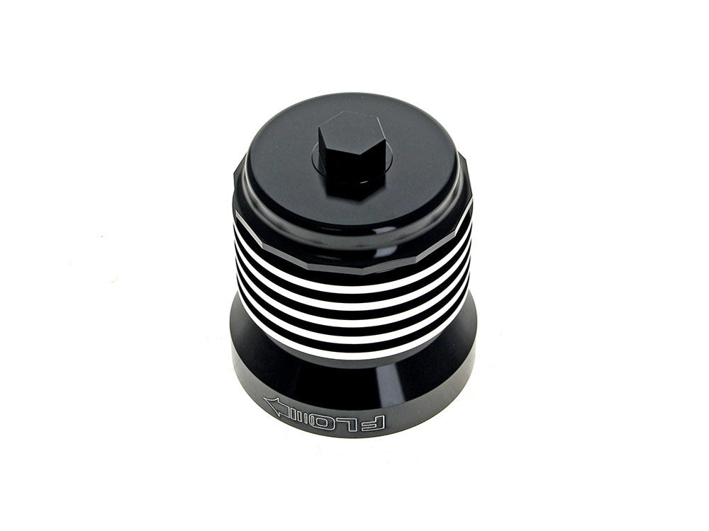 FLO Reusable Oil Filter - Black with Polished Fins. Fits Milwaukee Eight 2017up, Twin Cam 1999-2017, Evolution 1984-1999 & Sportster 1984-2021 - Ultra Cool